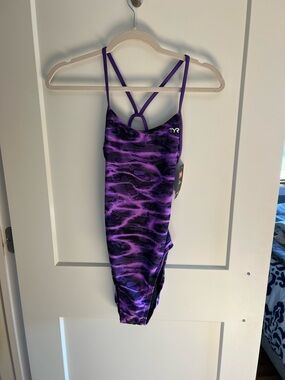TYR Purple & Black Patterned Cutoutfit One-Piece Swimsuit